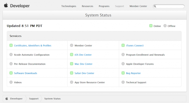Apple-developer-site-system-status