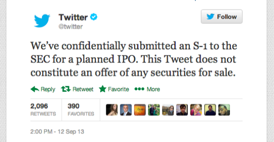 推特宣布已向SEC提交IPO上市文件
